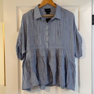 Liv Los Angeles NWT Mixed Media Blue Blouse